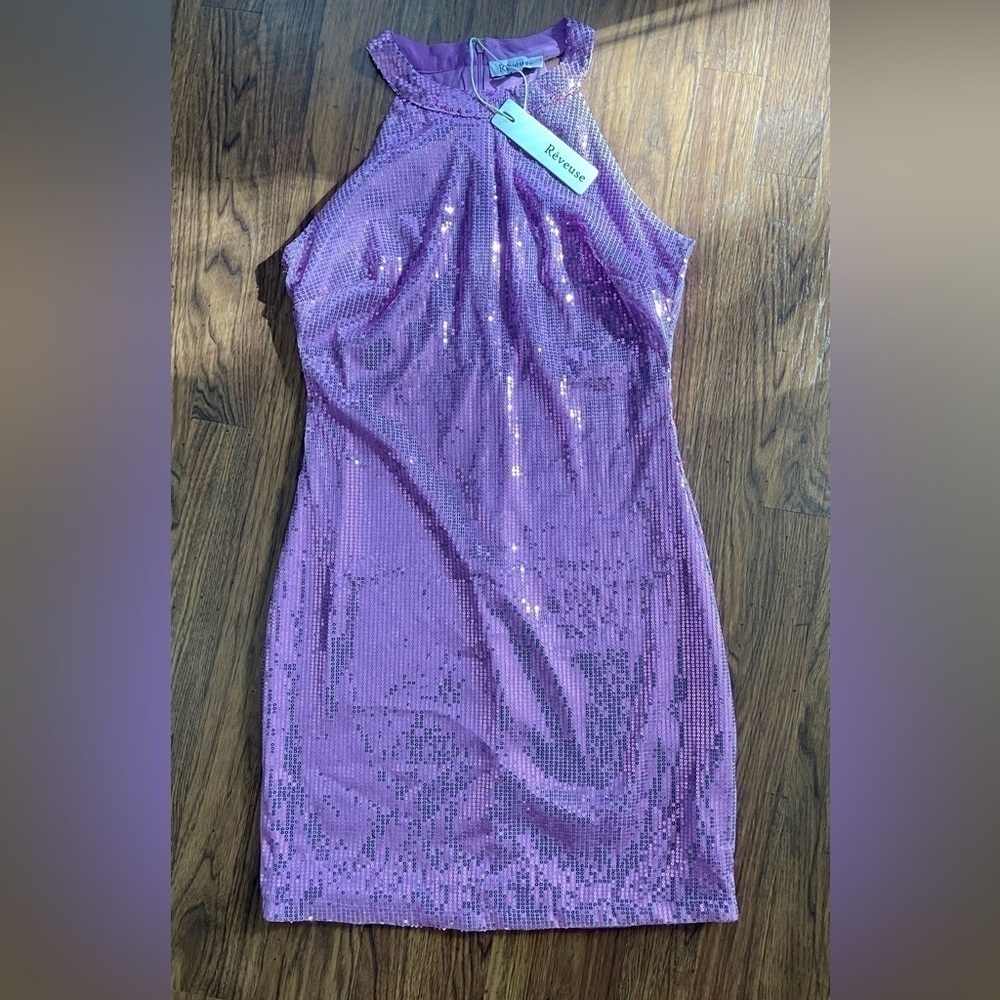 Reverse Pink Sequence Cocktail Dress size L NWT - Picture 2 of 5